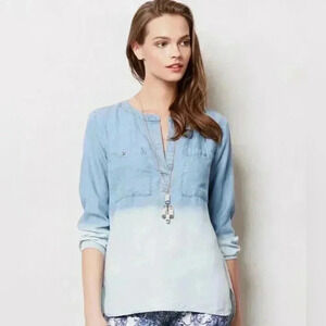 Anthropologie Cloth & Stone Blue Ombre Tencel Popover Western Shirt